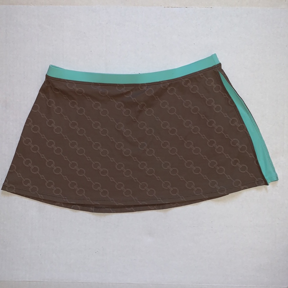 ANNE COLLE Collection Swim Skirt Cover Up Brown Aqua Small